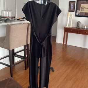 V-Neck Tie Waist Straight Leg Jumpsuit